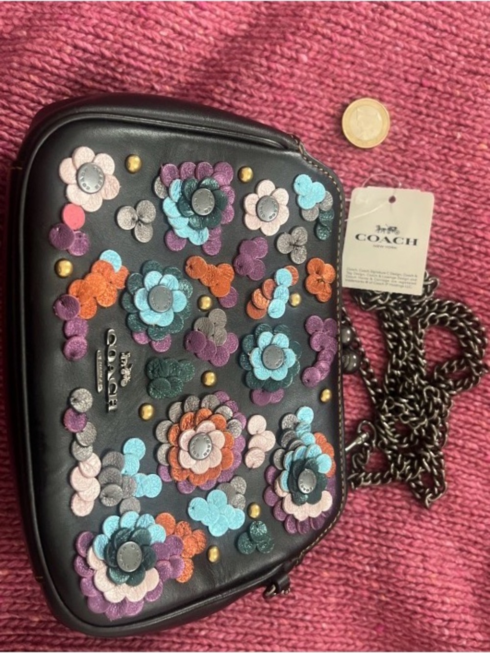 COACH Pearl Kisslock TEA ROSE Floral Leather Sequin Crossbody F80193 NWT - Picture 4 of 16